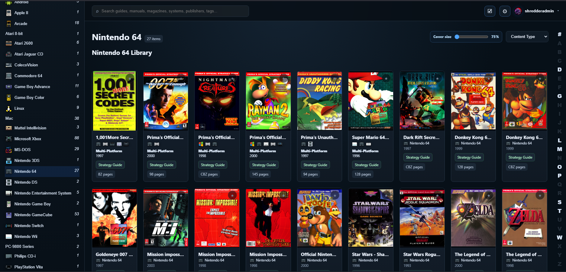 GuideVault Nintendo 64 library screenshot