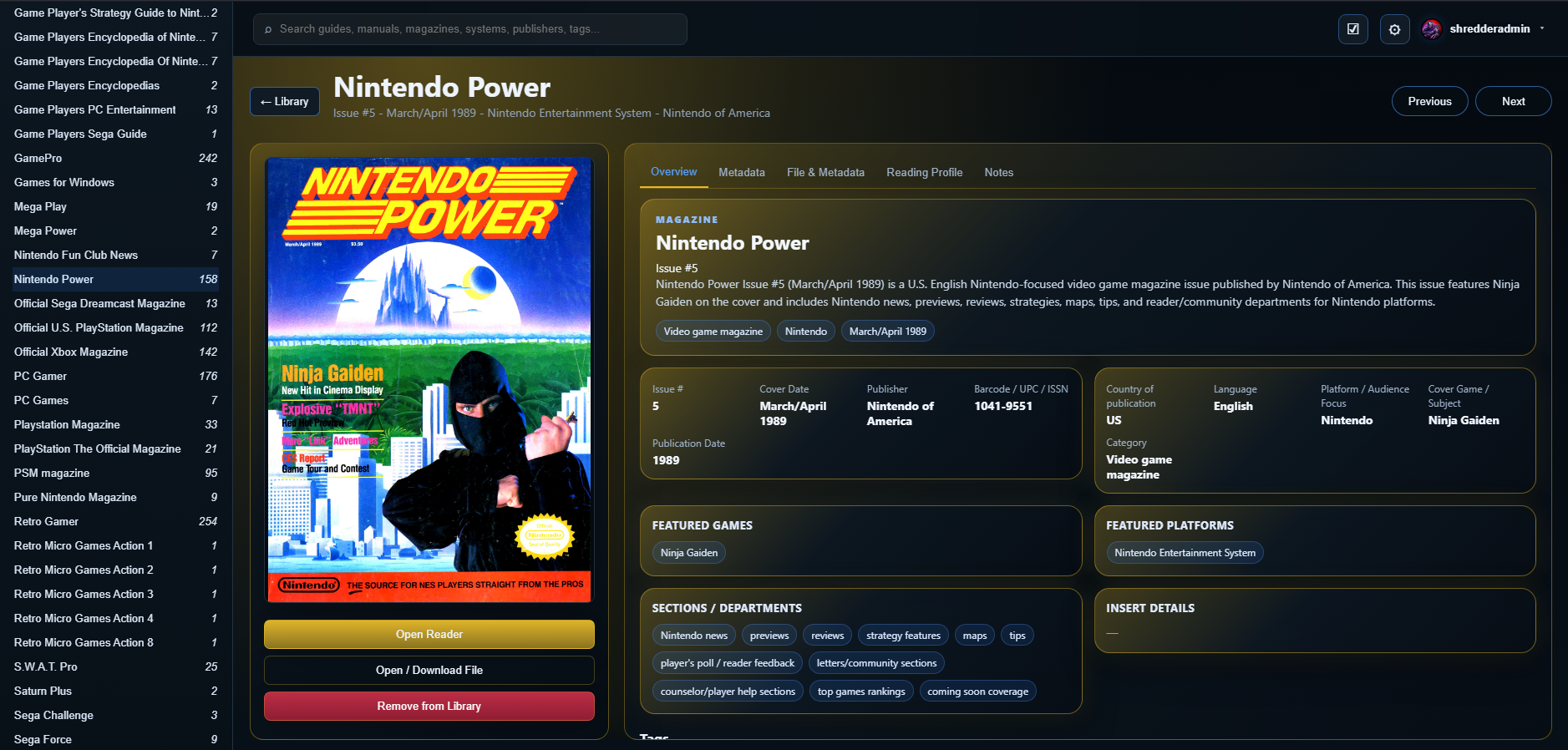 GuideVault Nintendo Power detail page screenshot